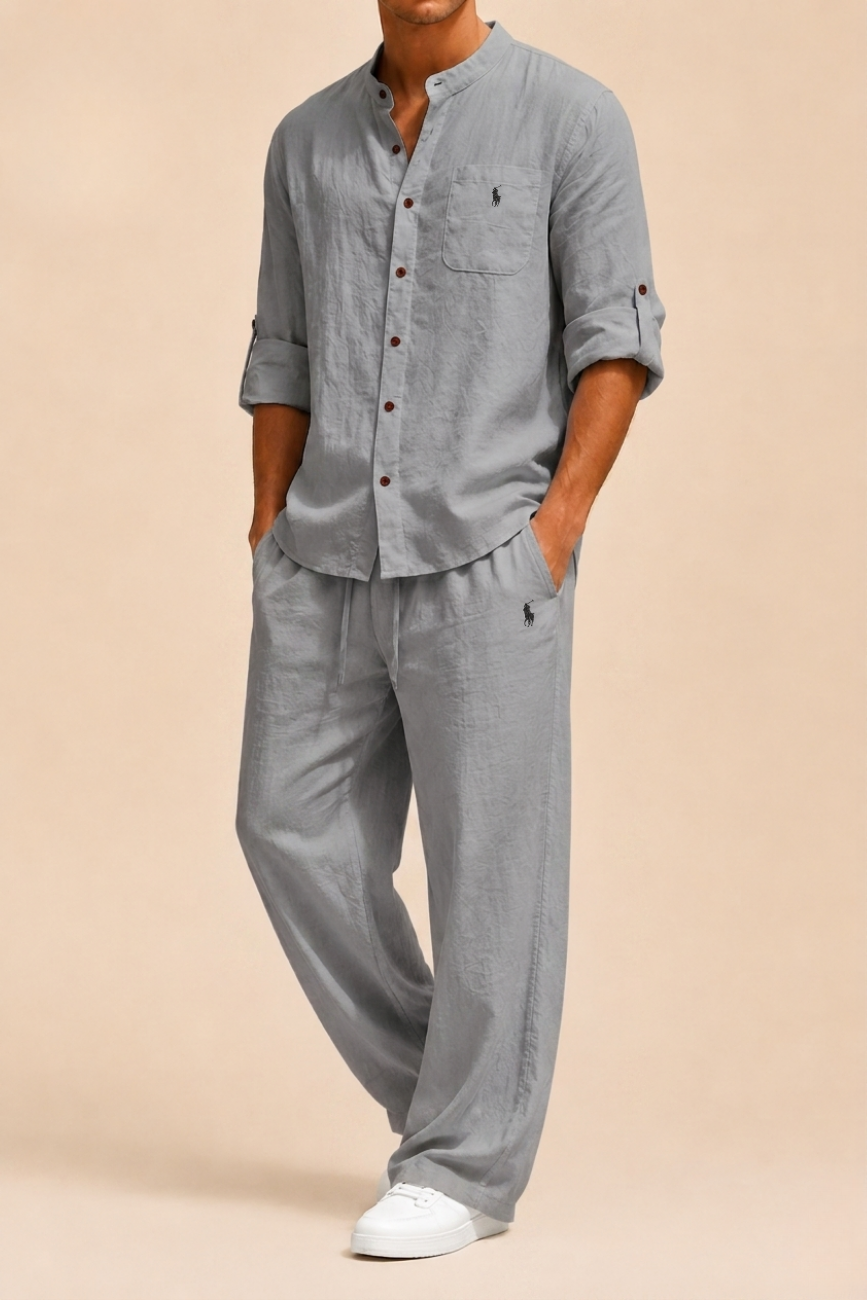 Mandarin Collar Linen Set - Utförsäljning