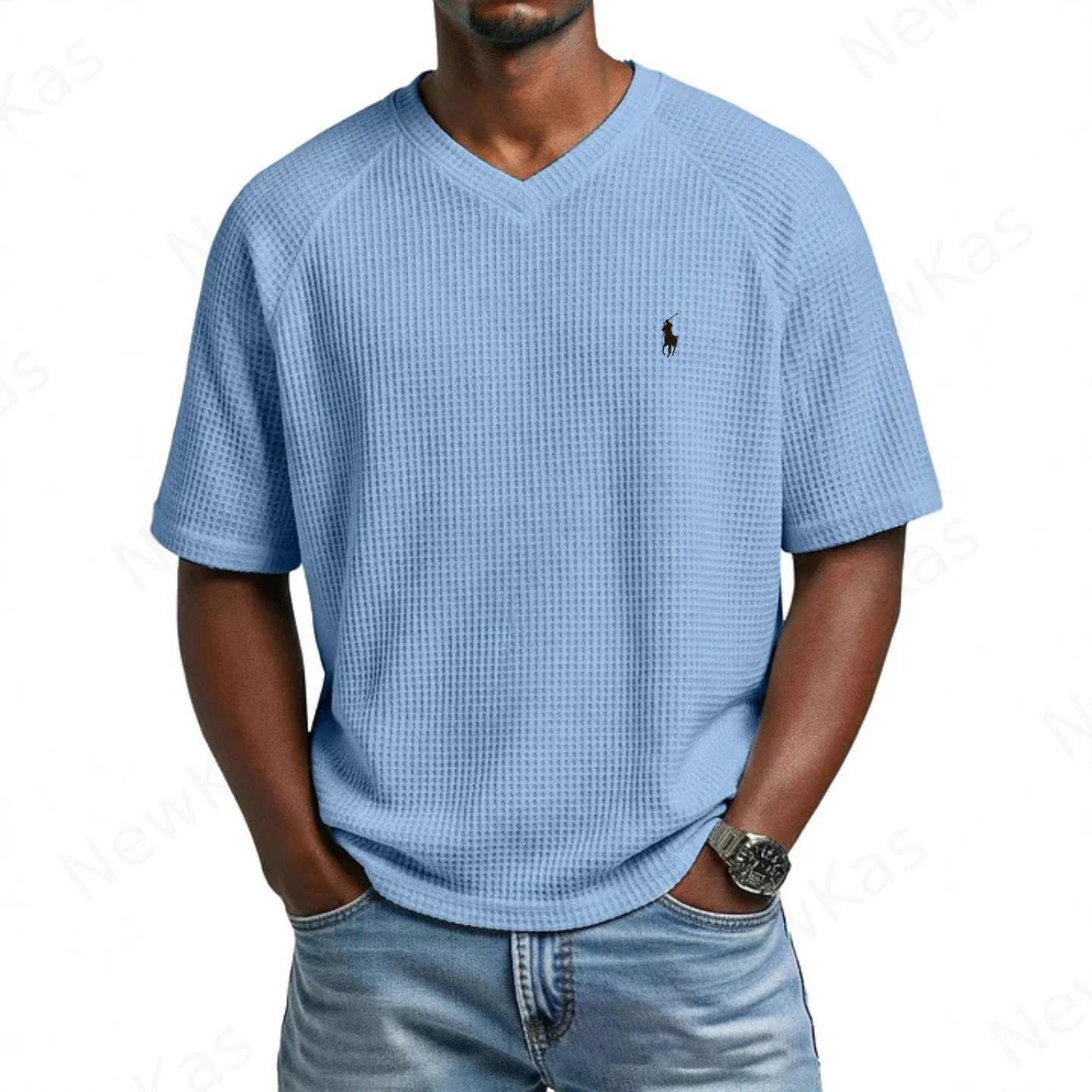 2026 Waffle Stickad V-ringad T-shirt - Utförsäljning