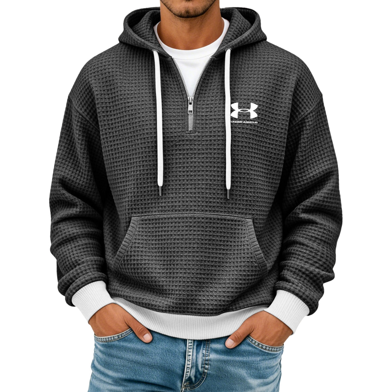 Texturerad Halv-zip Hoodie - Utförsäljning