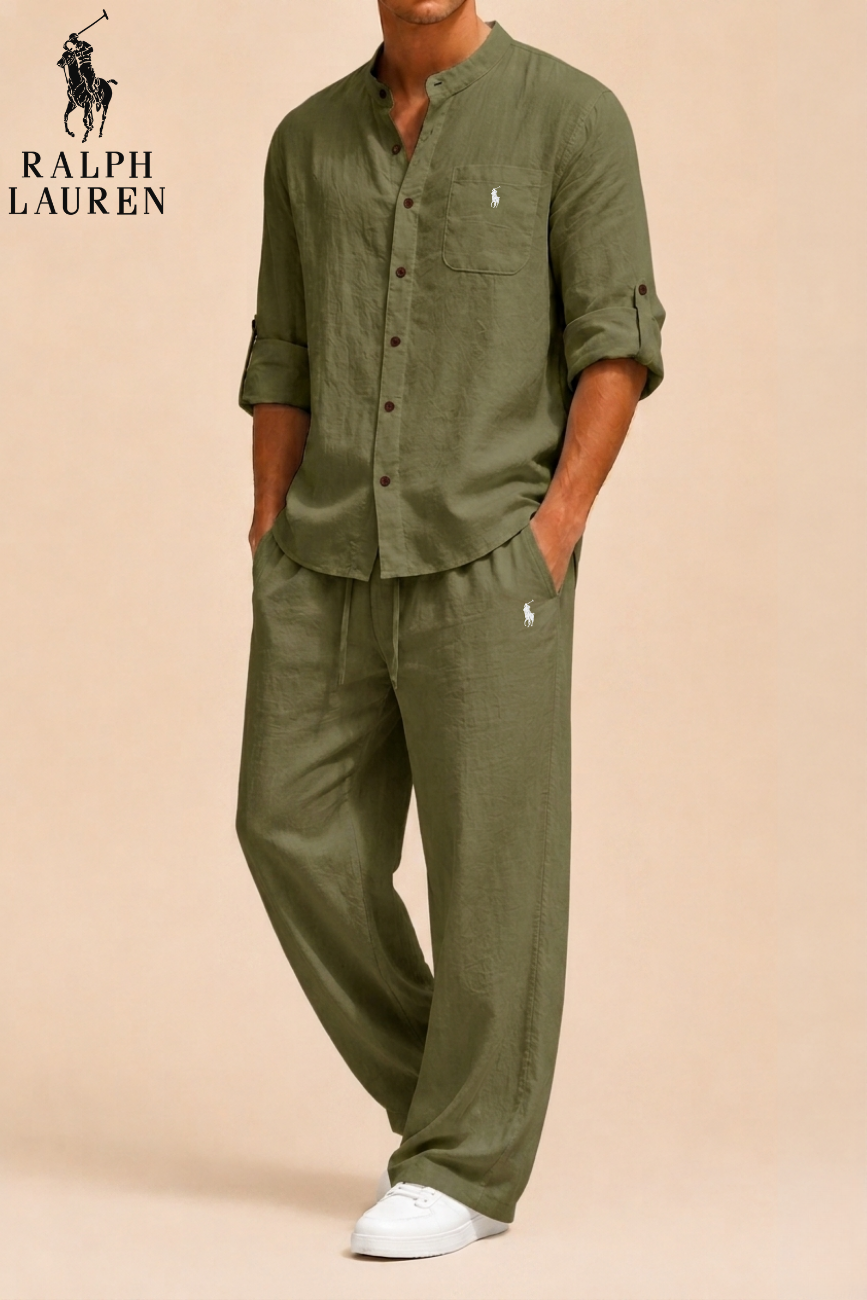 Mandarin Collar Linen Set || Utförsäljning