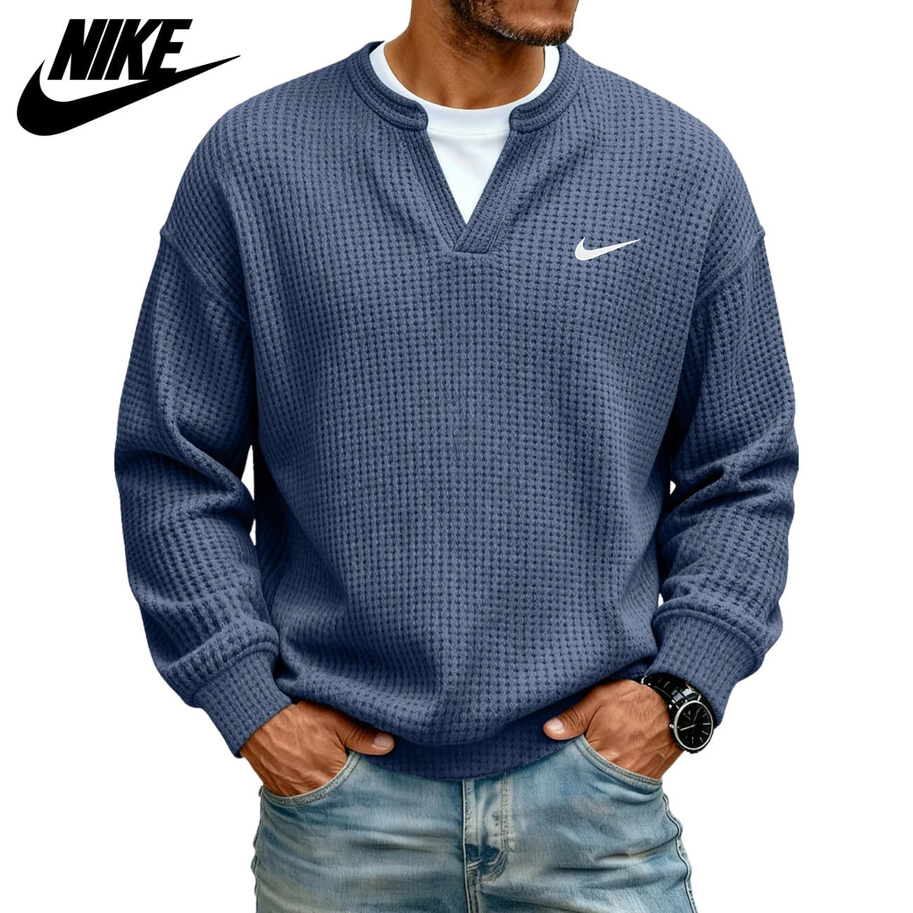 Strukturerad V-ringad Sweatshirt || UTFÖRSÄLJNING