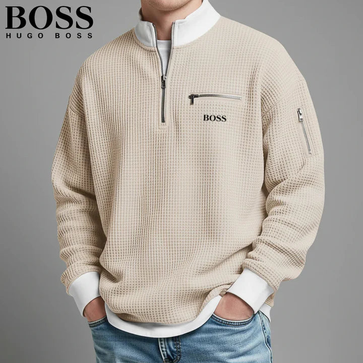 2026 Våffelstickad Quarter-Zip Pullover || Utförsäljning