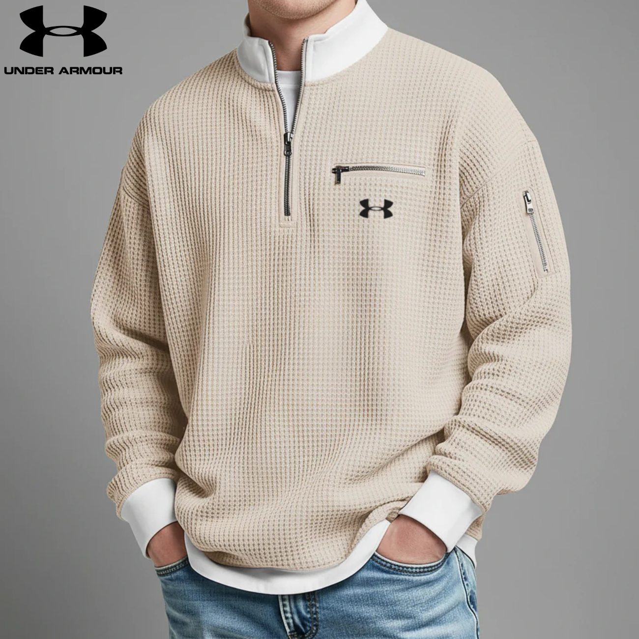 2026 Våffelstickad Quarter-Zip Pullover || Utförsäljning