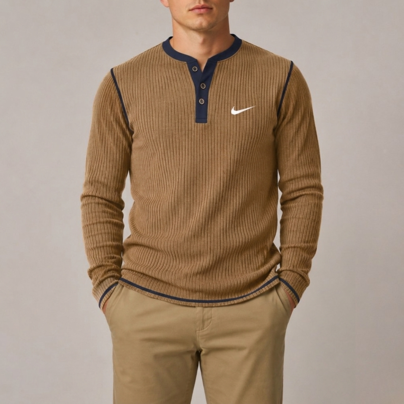 Ribbstickad Henley - Utförsäljning