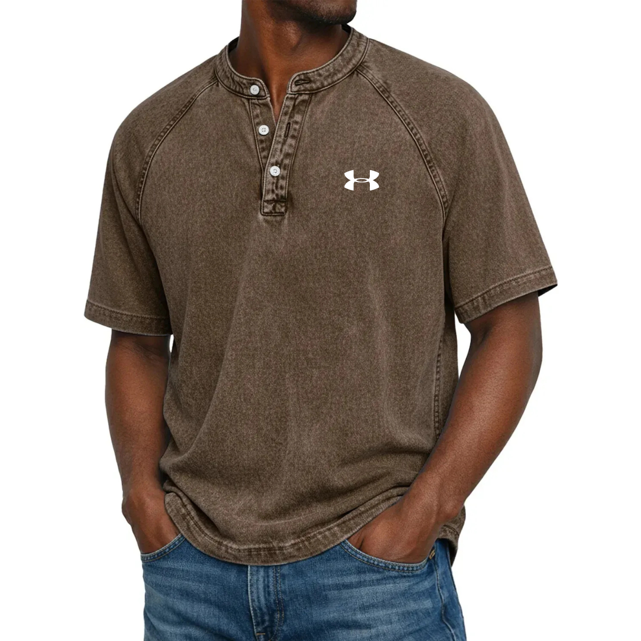 Klassisk Knapp-Hals Henley T-shirt - Utförsäljning