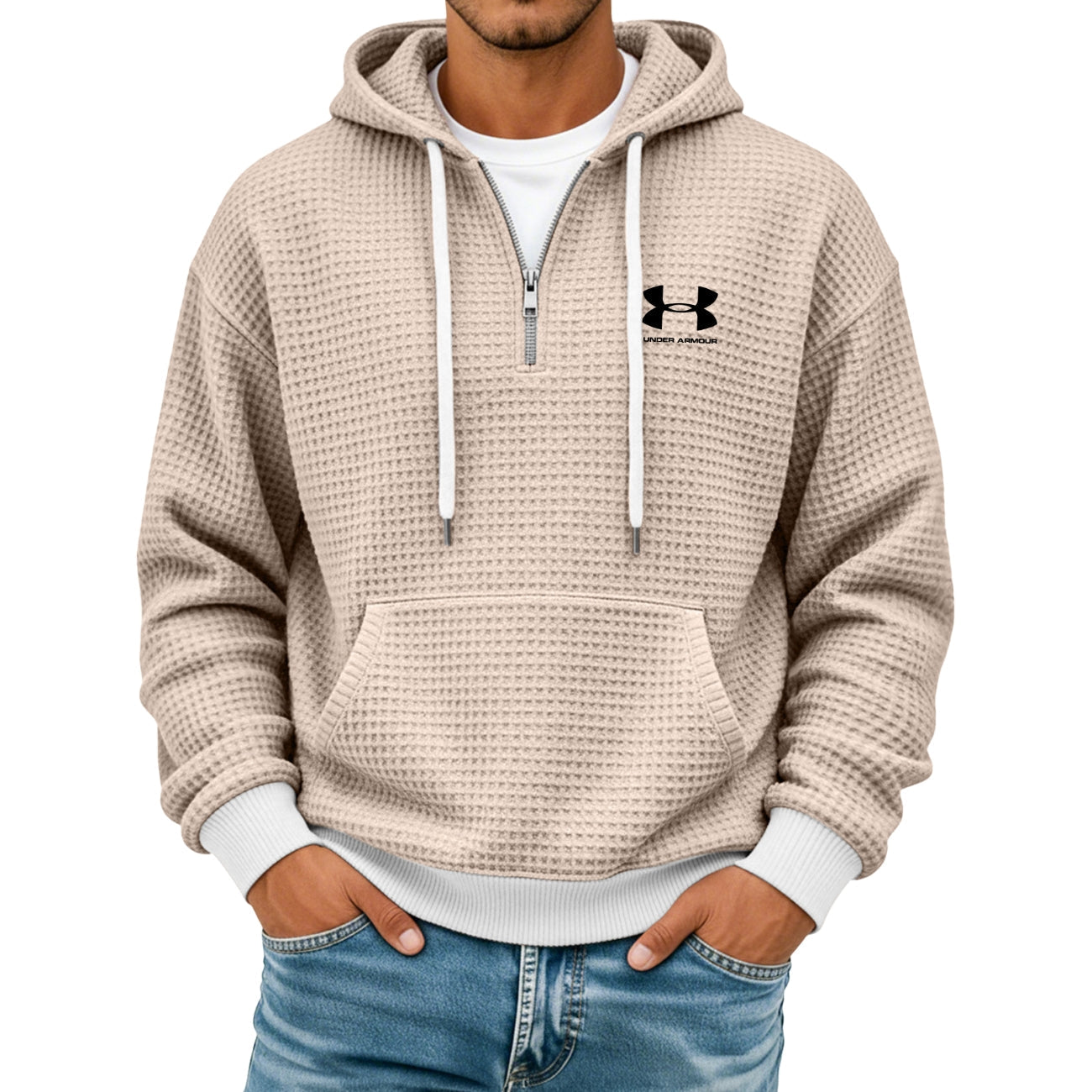 Texturerad Halv-zip Hoodie - Utförsäljning
