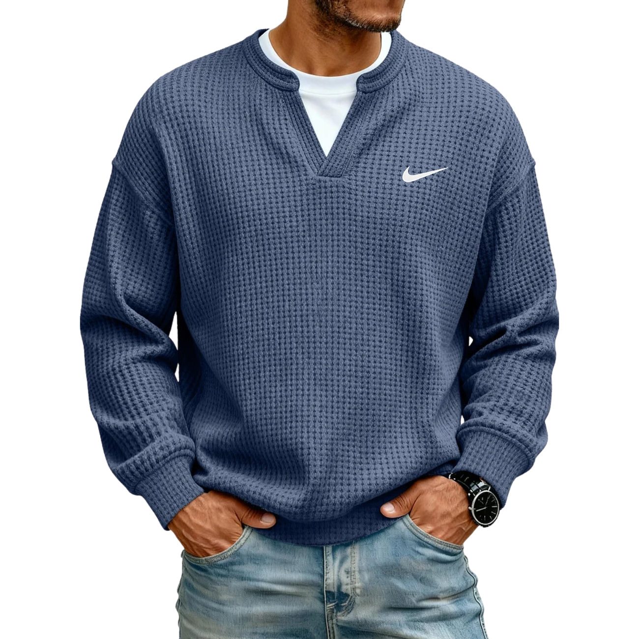 Strukturerad V-ringad Sweatshirt - UTFÖRSÄLJNING