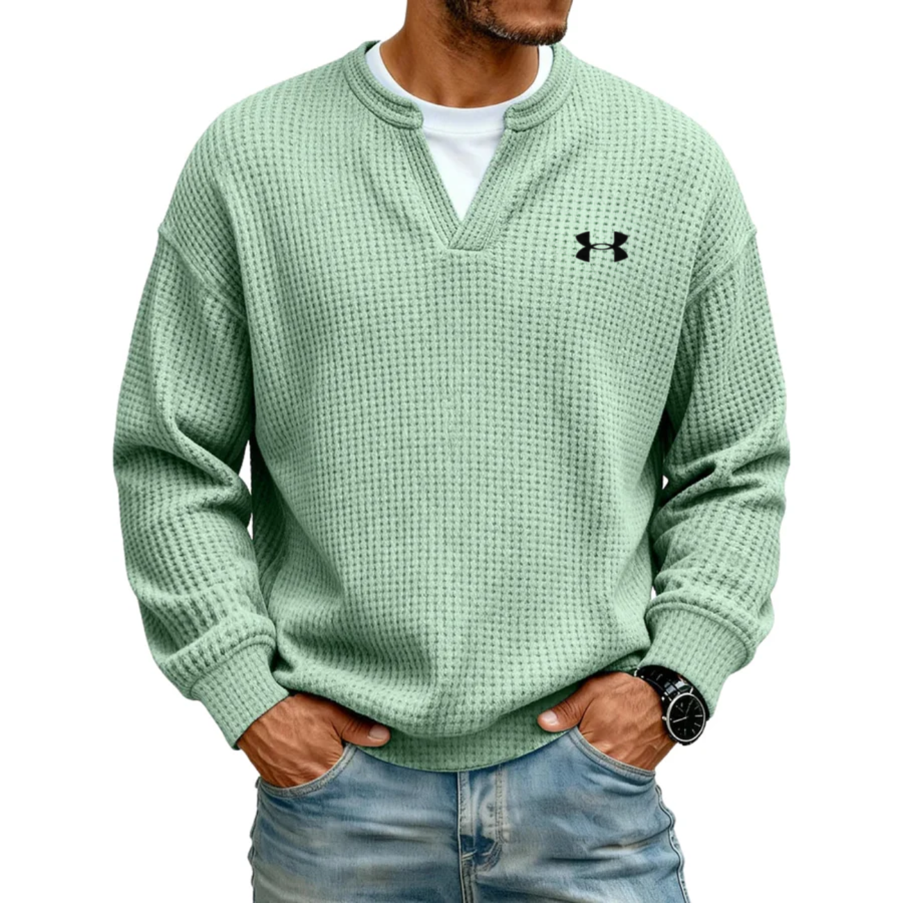 Strukturerad V-ringad Sweatshirt - UTFÖRSÄLJNING