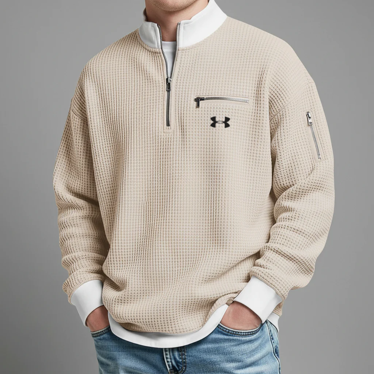 2026 Våffelstickad Quarter-Zip Pullover - Utförsäljning