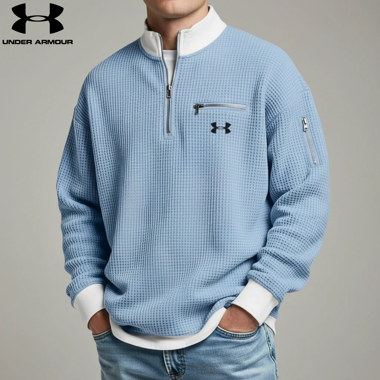 2026 Våffelstickad Quarter-Zip Pullover || Utförsäljning