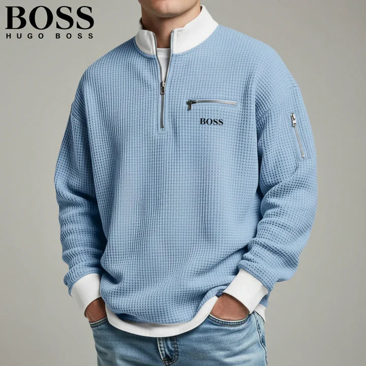 2026 Våffelstickad Quarter-Zip Pullover || Utförsäljning