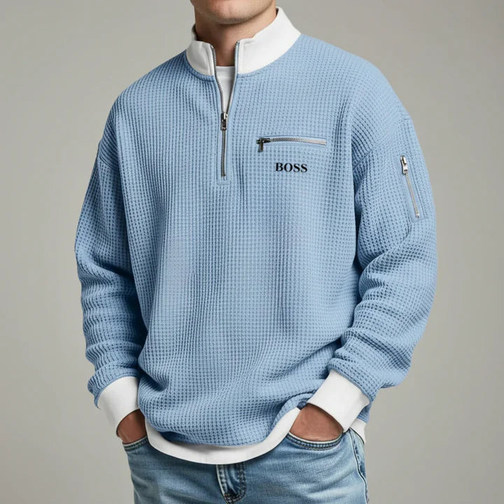 2026 Våffelstickad Quarter-Zip Pullover - Utförsäljning