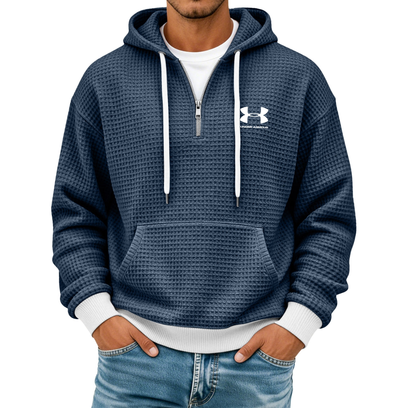Texturerad Halv-zip Hoodie - Utförsäljning