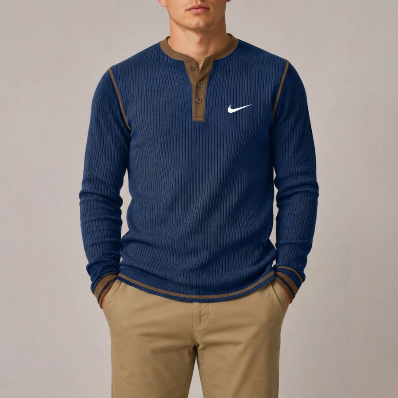 Ribbstickad Henley - Utförsäljning