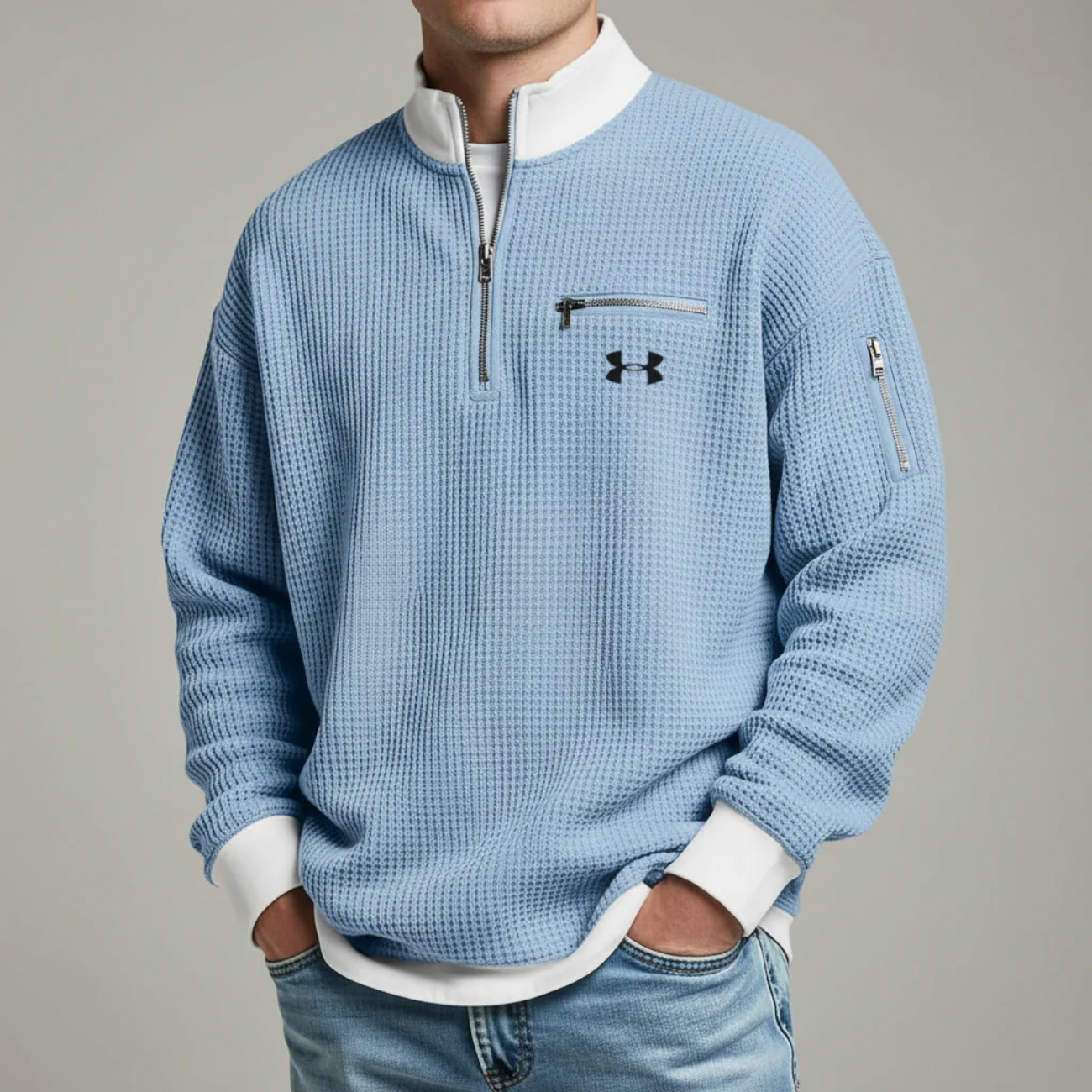 2026 Våffelstickad Quarter-Zip Pullover - Utförsäljning