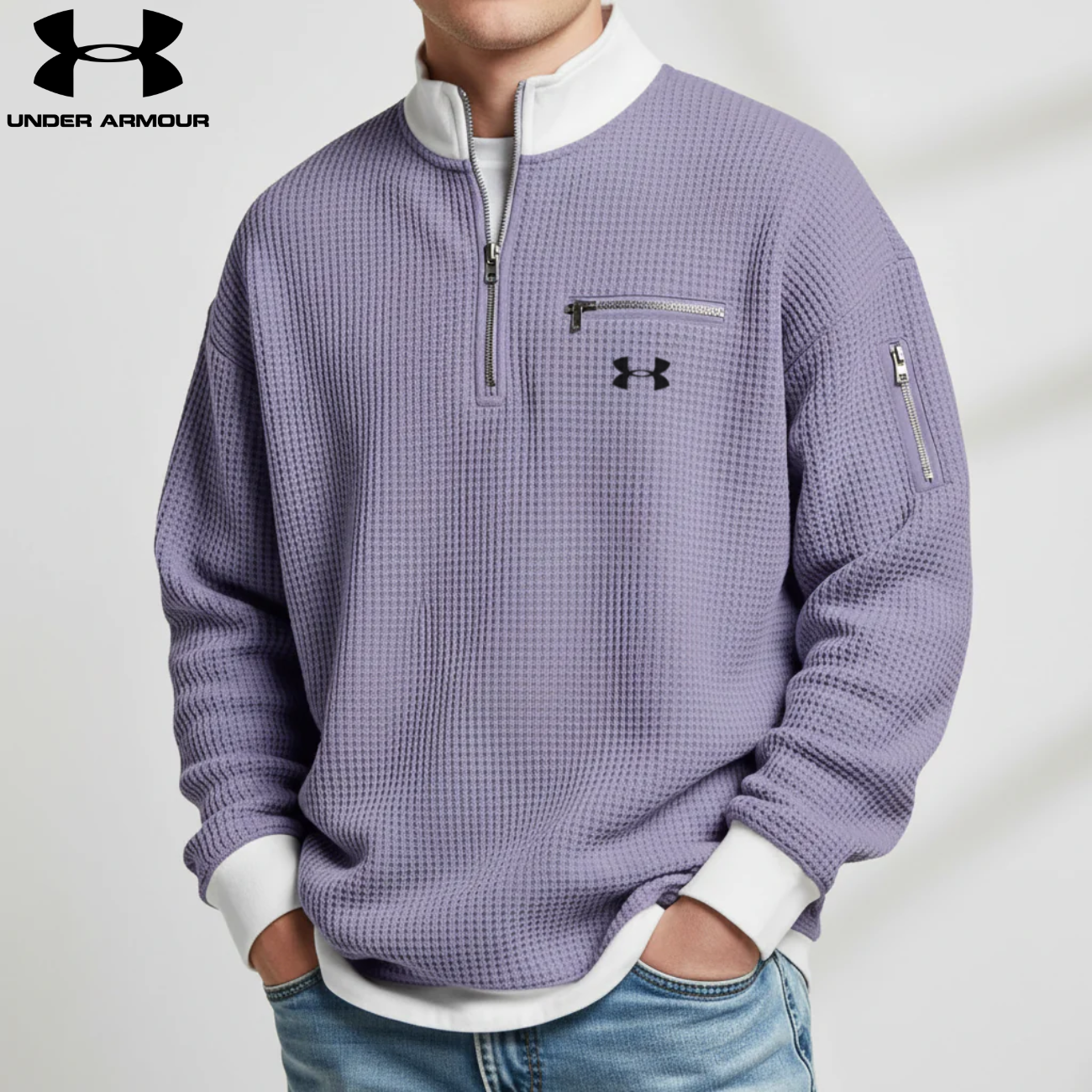 2026 Våffelstickad Quarter-Zip Pullover || Utförsäljning