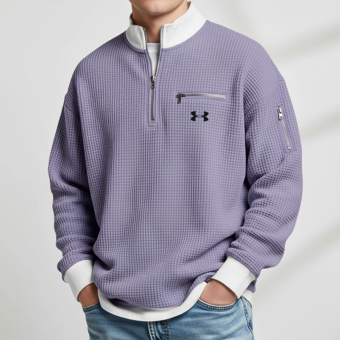 2026 Våffelstickad Quarter-Zip Pullover - Utförsäljning