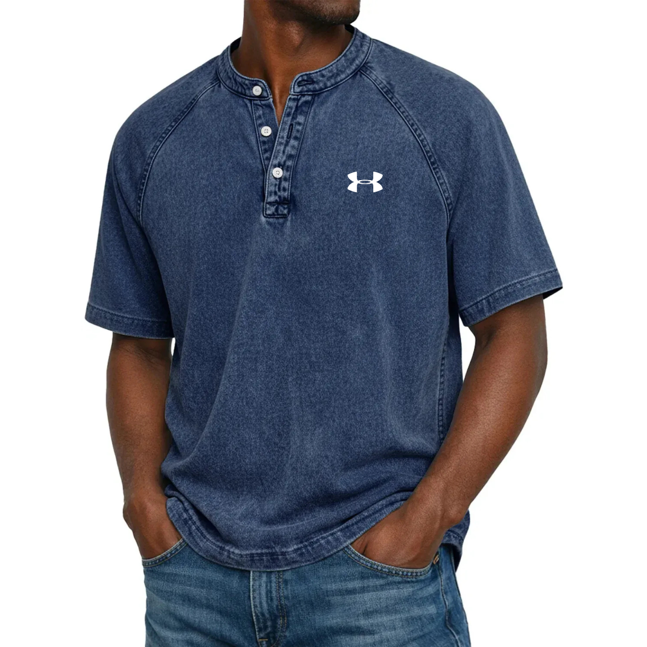 Klassisk Knapp-Hals Henley T-shirt - Utförsäljning