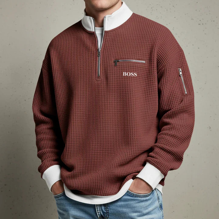 2026 Våffelstickad Quarter-Zip Pullover - Utförsäljning