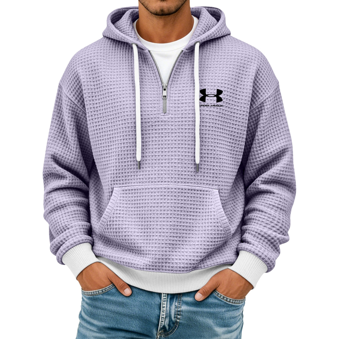 Texturerad Halv-zip Hoodie - Utförsäljning
