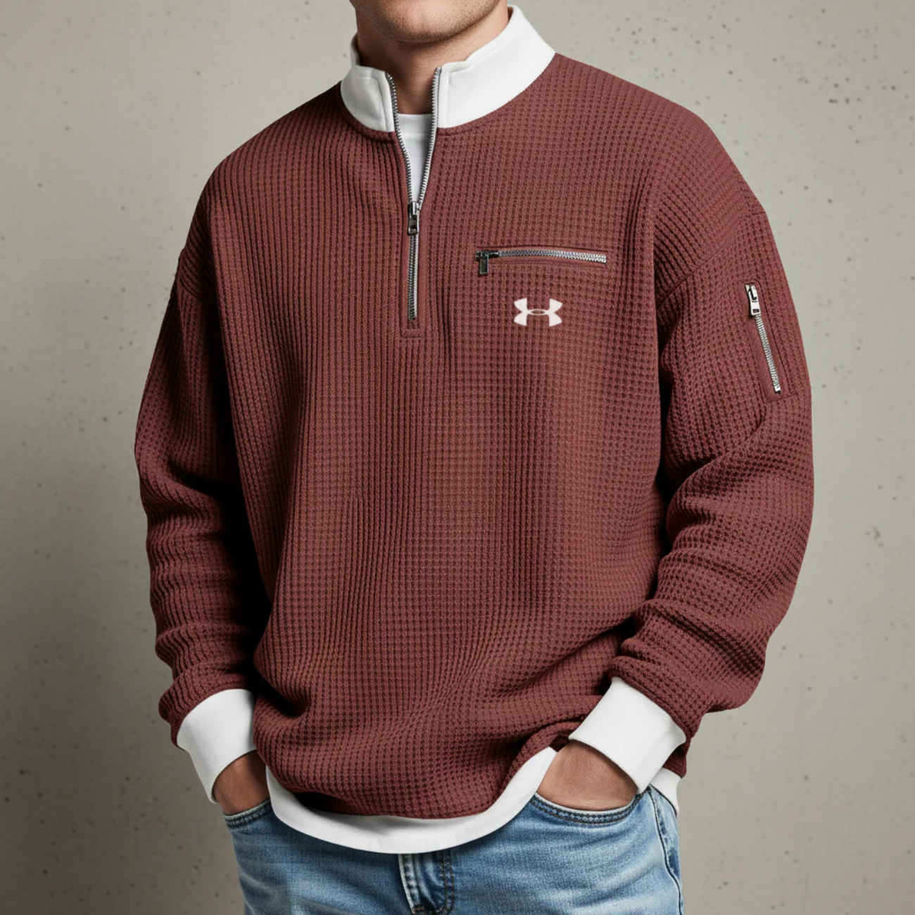 2026 Våffelstickad Quarter-Zip Pullover - Utförsäljning