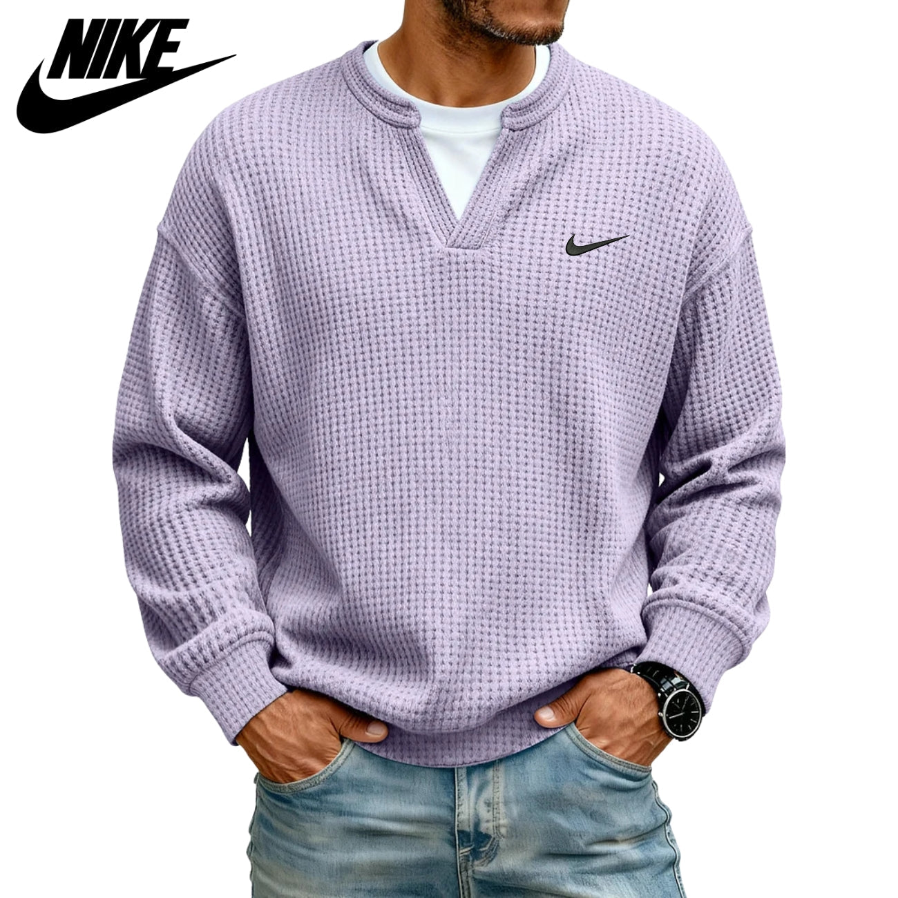 Strukturerad V-ringad Sweatshirt || UTFÖRSÄLJNING