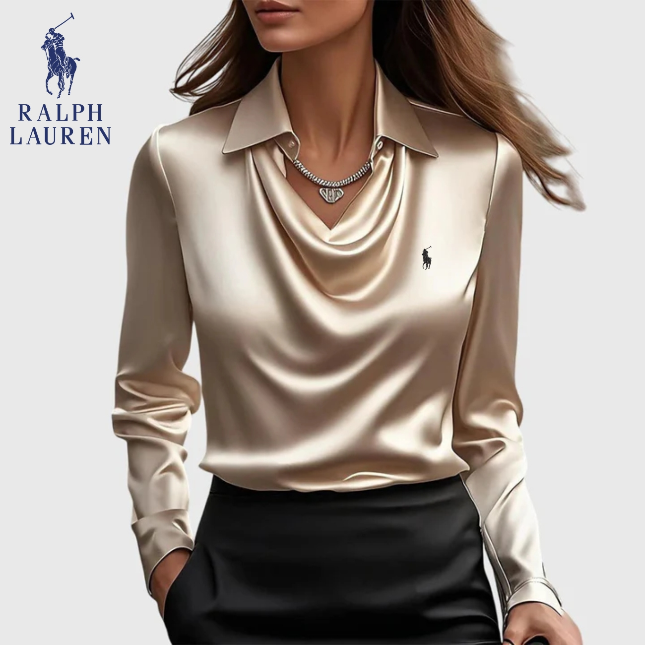 Elegant Satindraperad Blus || Utförsäljning
