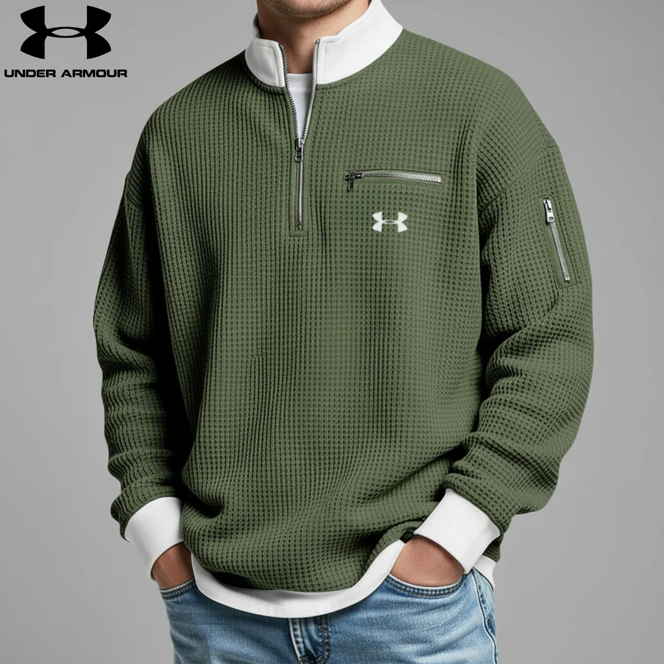 2026 Våffelstickad Quarter-Zip Pullover || Utförsäljning