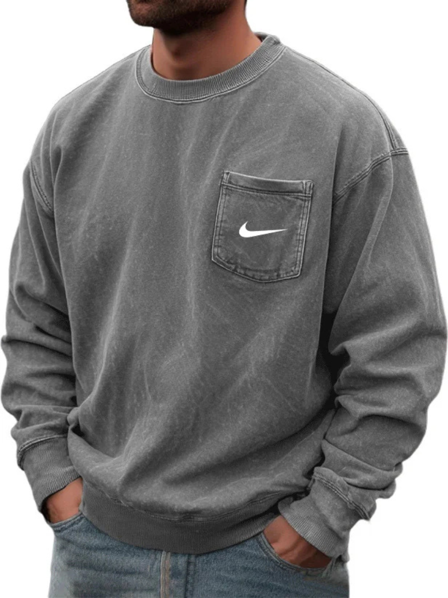 2026 Vintage Tvättad Tröja med Ficka - Utförsäljning