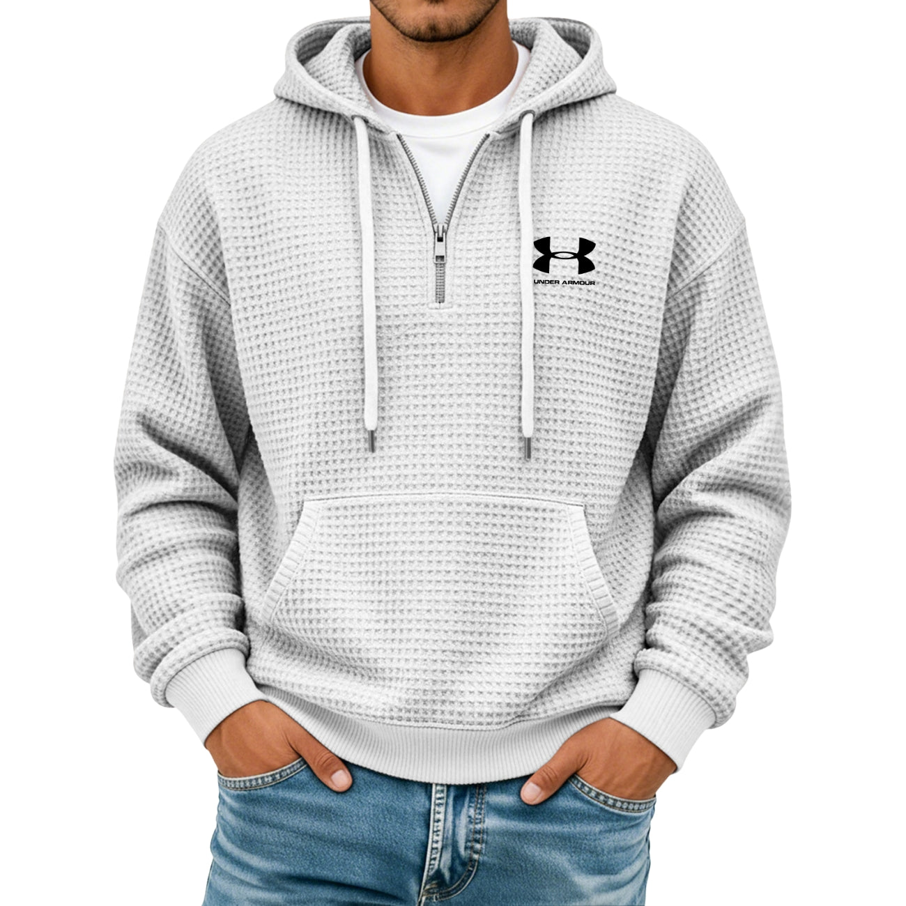 Texturerad Halv-zip Hoodie - Utförsäljning