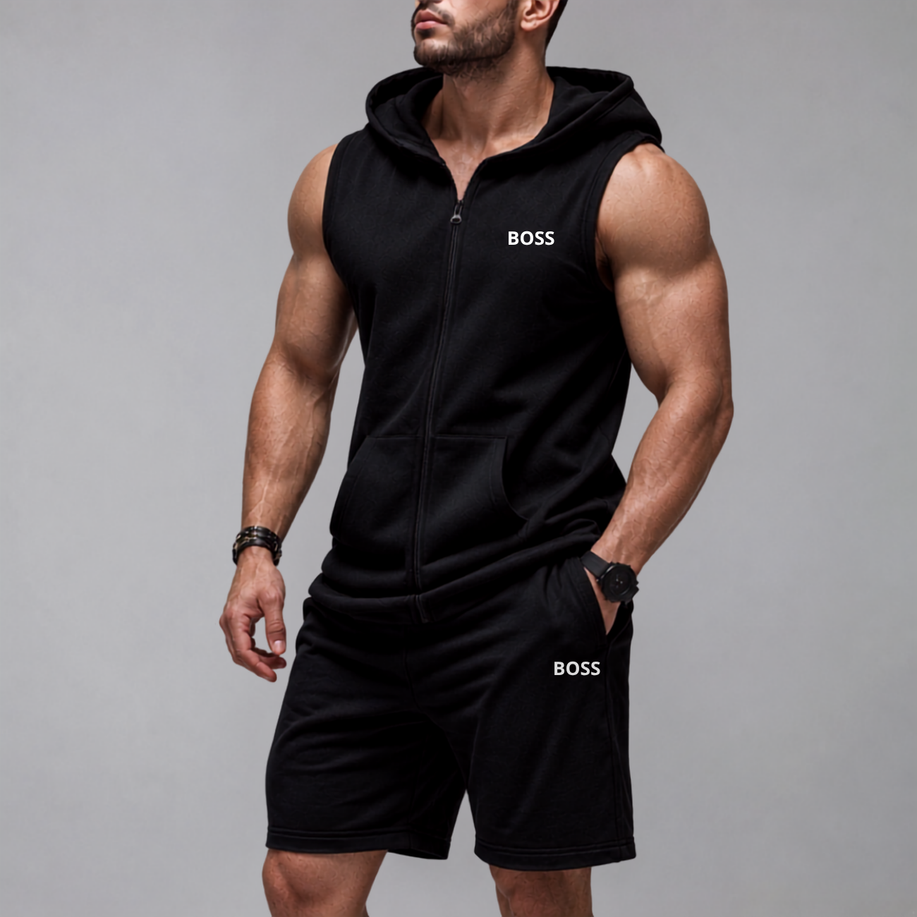 Ärmlös Hoodie & Shorts Set - Utförsäljning
