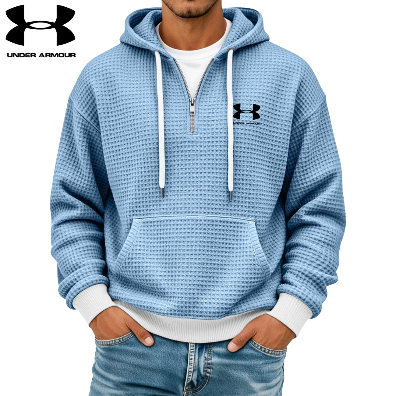 Texturerad Halv-zip Hoodie || Utförsäljning