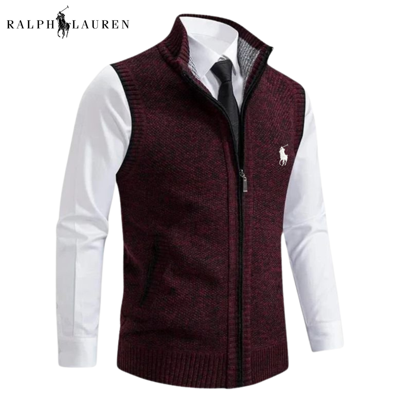 Herrklassisk stickad zip-up väst || Utförsäljning