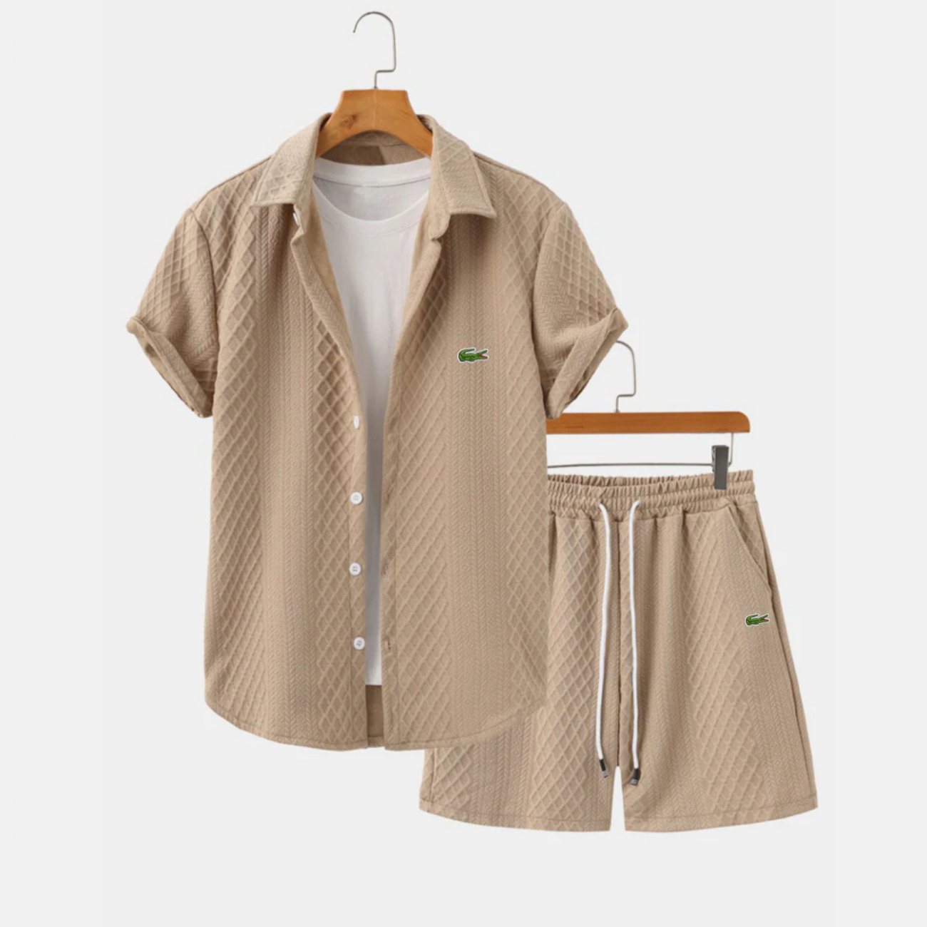2026 Herrarnas sommarstickade skjorta och shorts-set - Utförsäljning