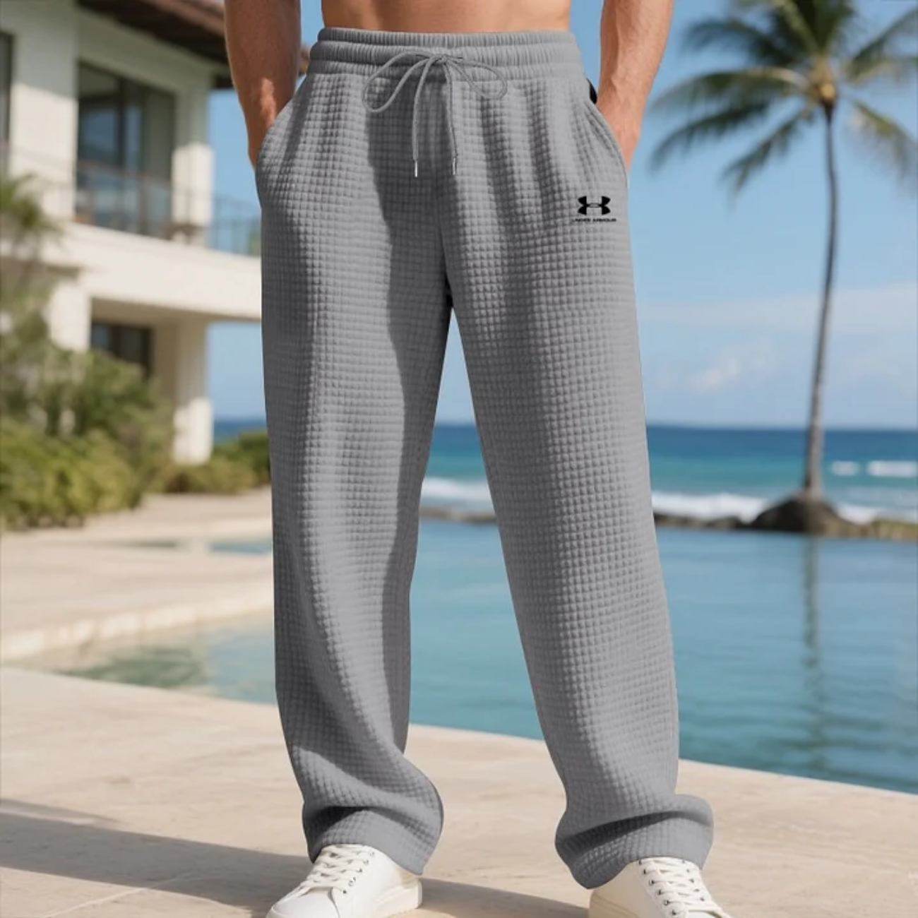 Våffelstickade sweatpants med avslappnad passform - Utförsäljning
