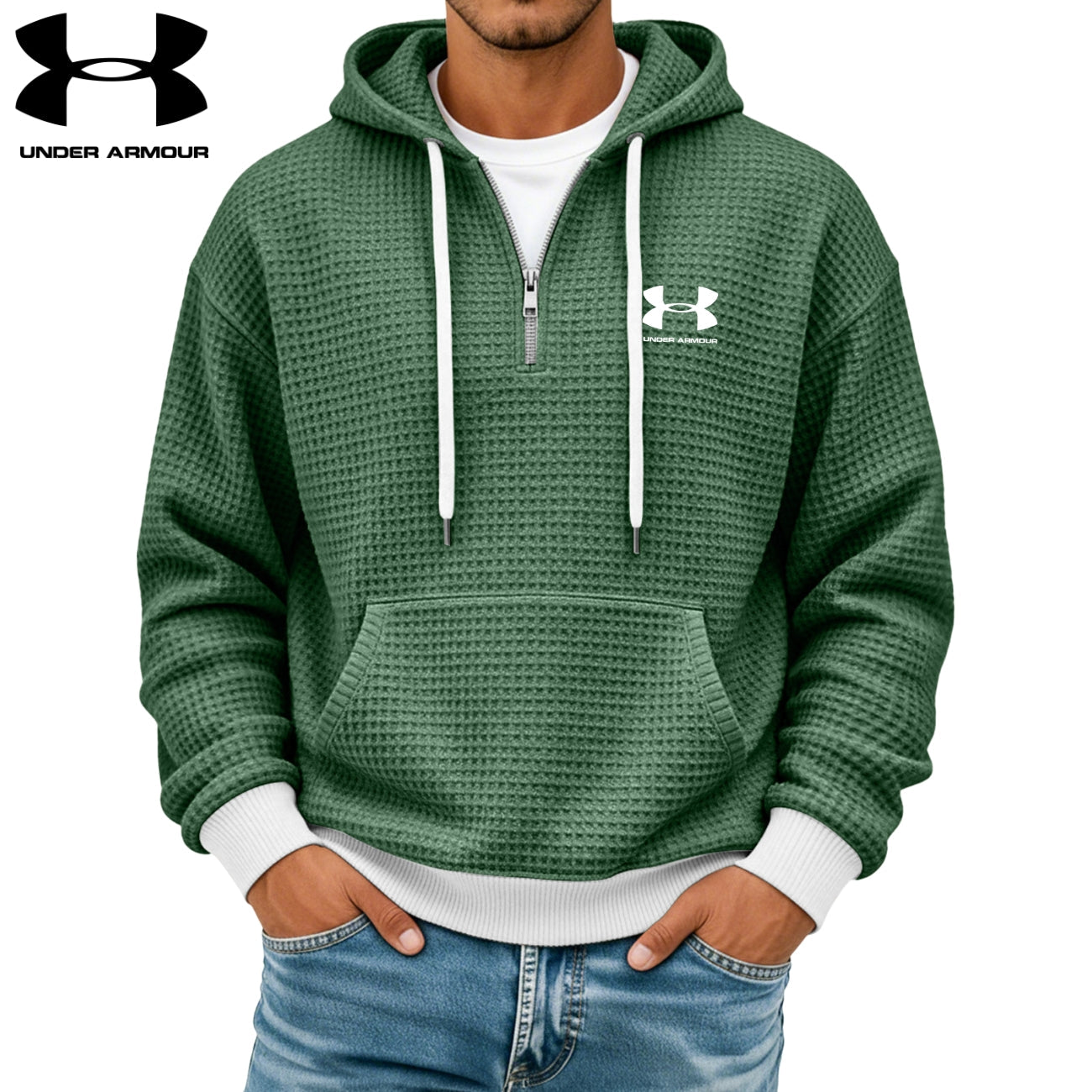 Texturerad Halv-zip Hoodie || Utförsäljning