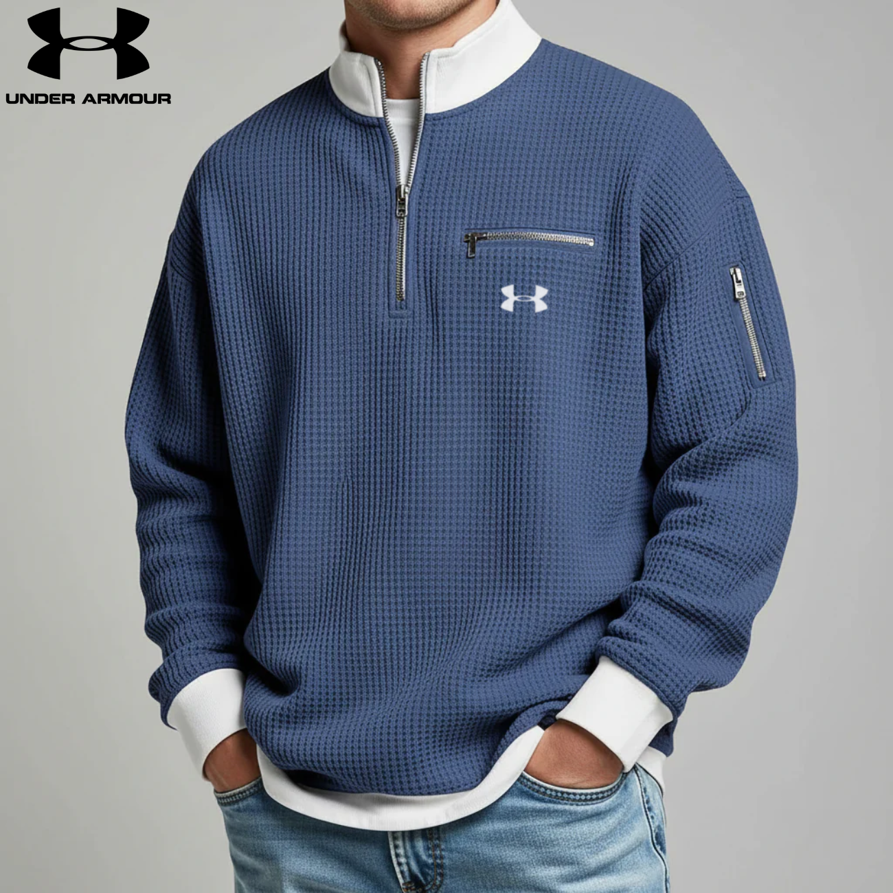 2026 Våffelstickad Quarter-Zip Pullover || Utförsäljning