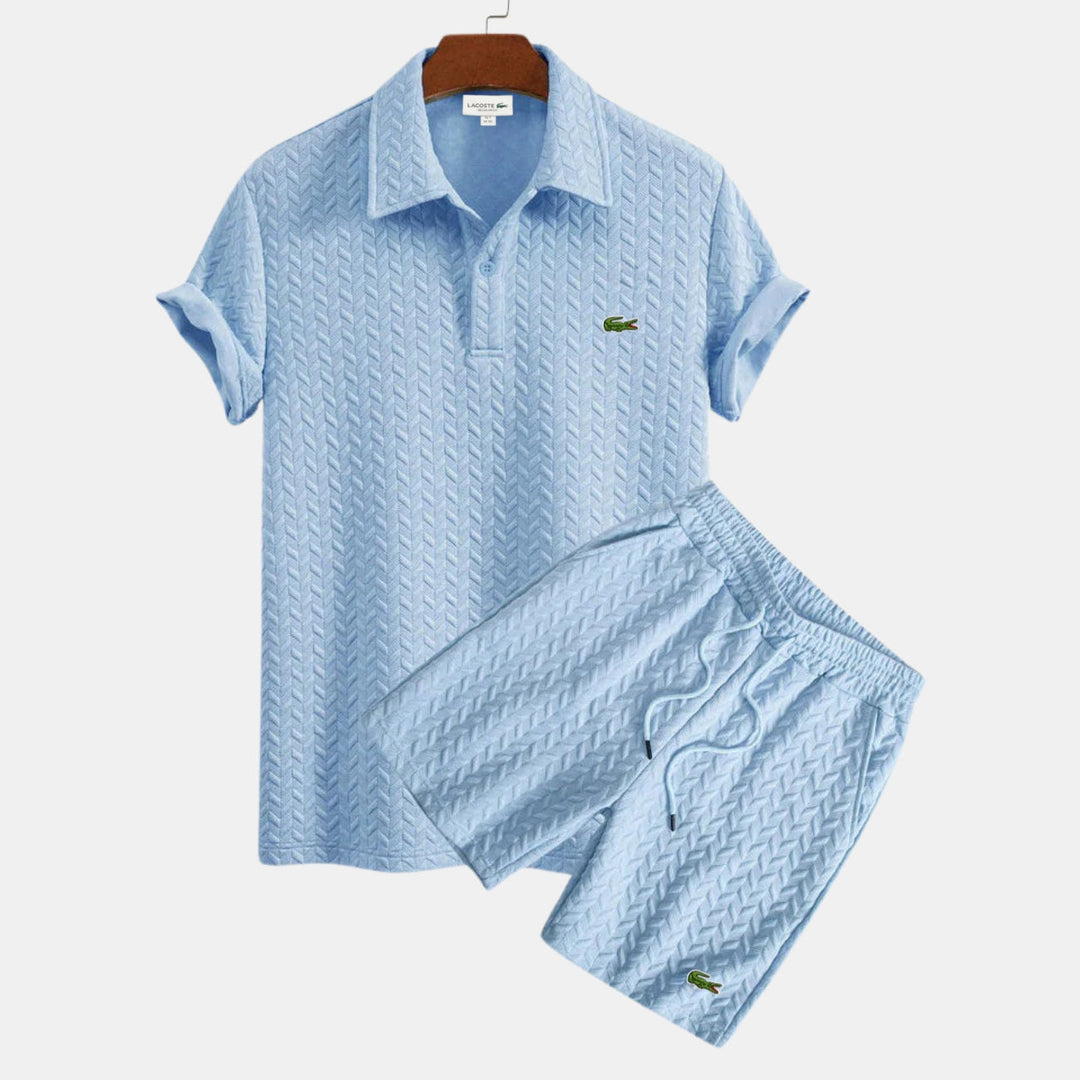 Strukturerad Pikétröja och Shorts Set - UTFÖRSÄLJNING