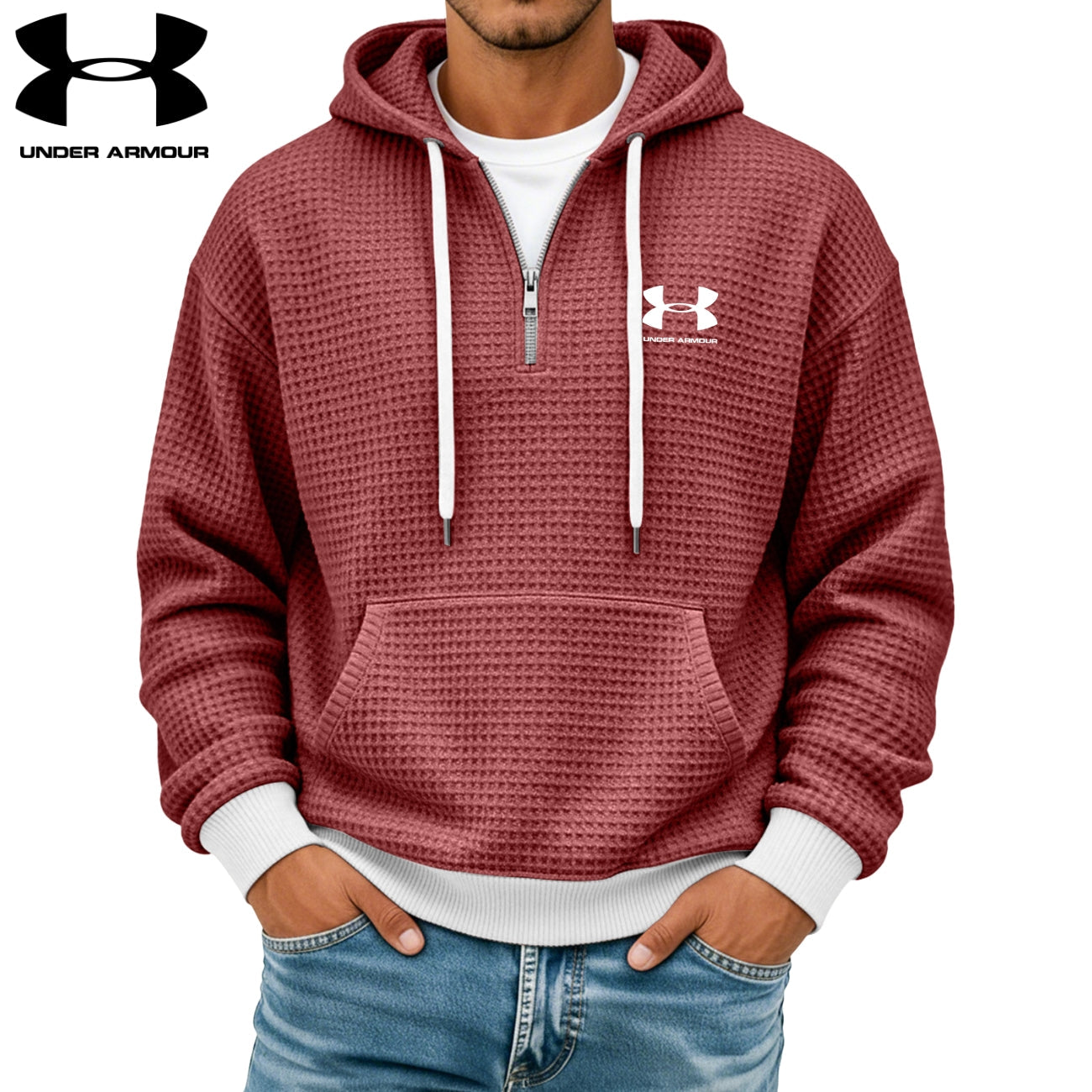 Texturerad Halv-zip Hoodie || Utförsäljning