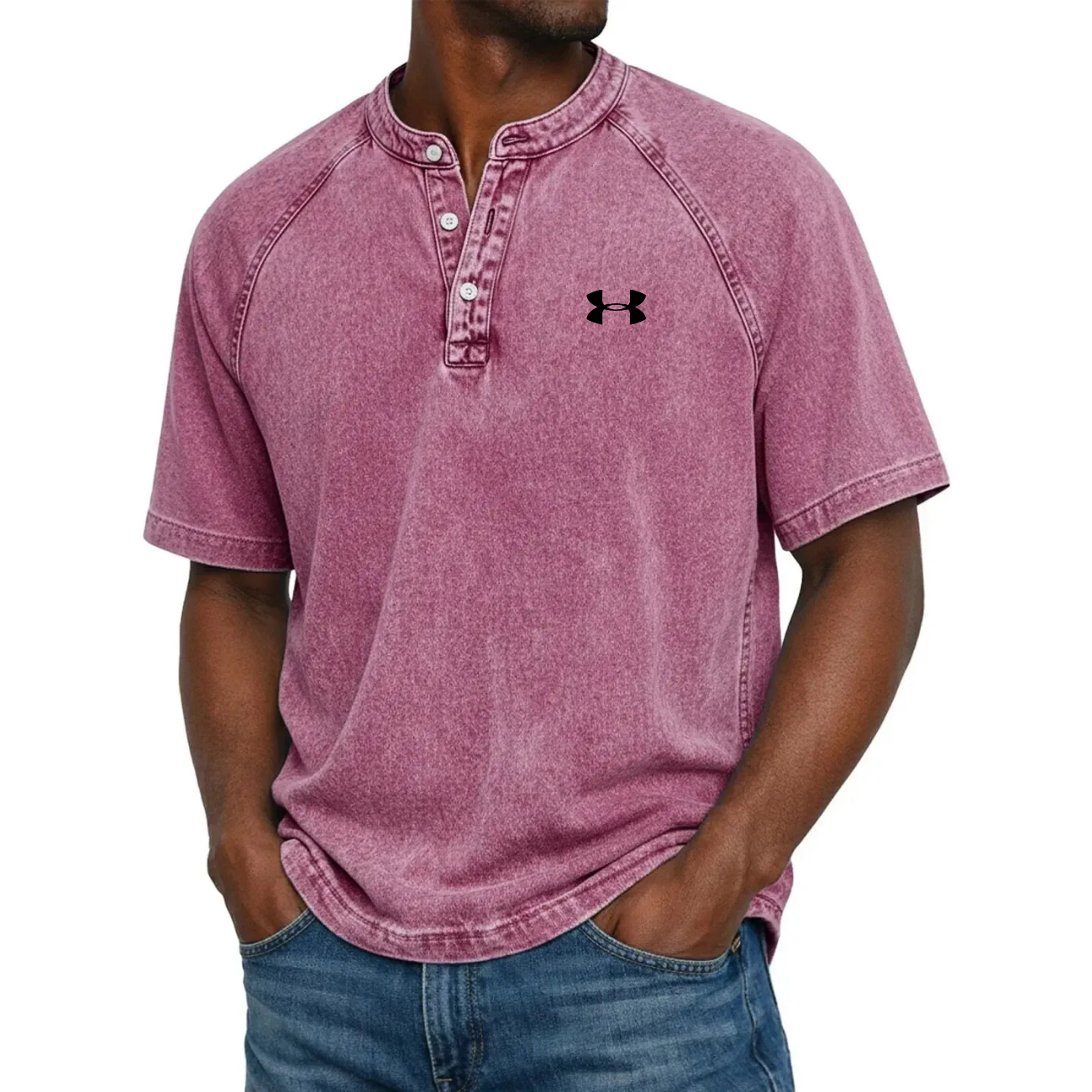 Klassisk Knapp-Hals Henley T-shirt - Utförsäljning