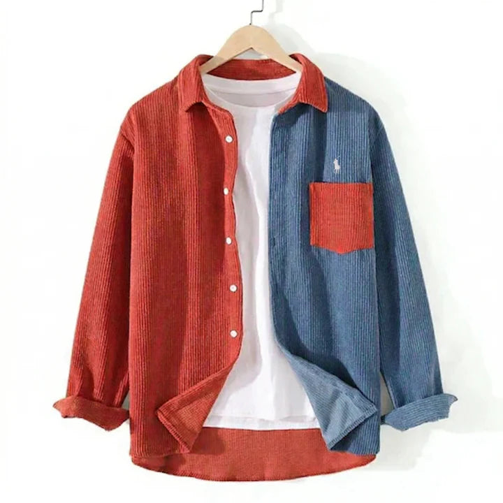 2026 Tvåfärgad texturerad skjorta med knappar - Utförsäljning
