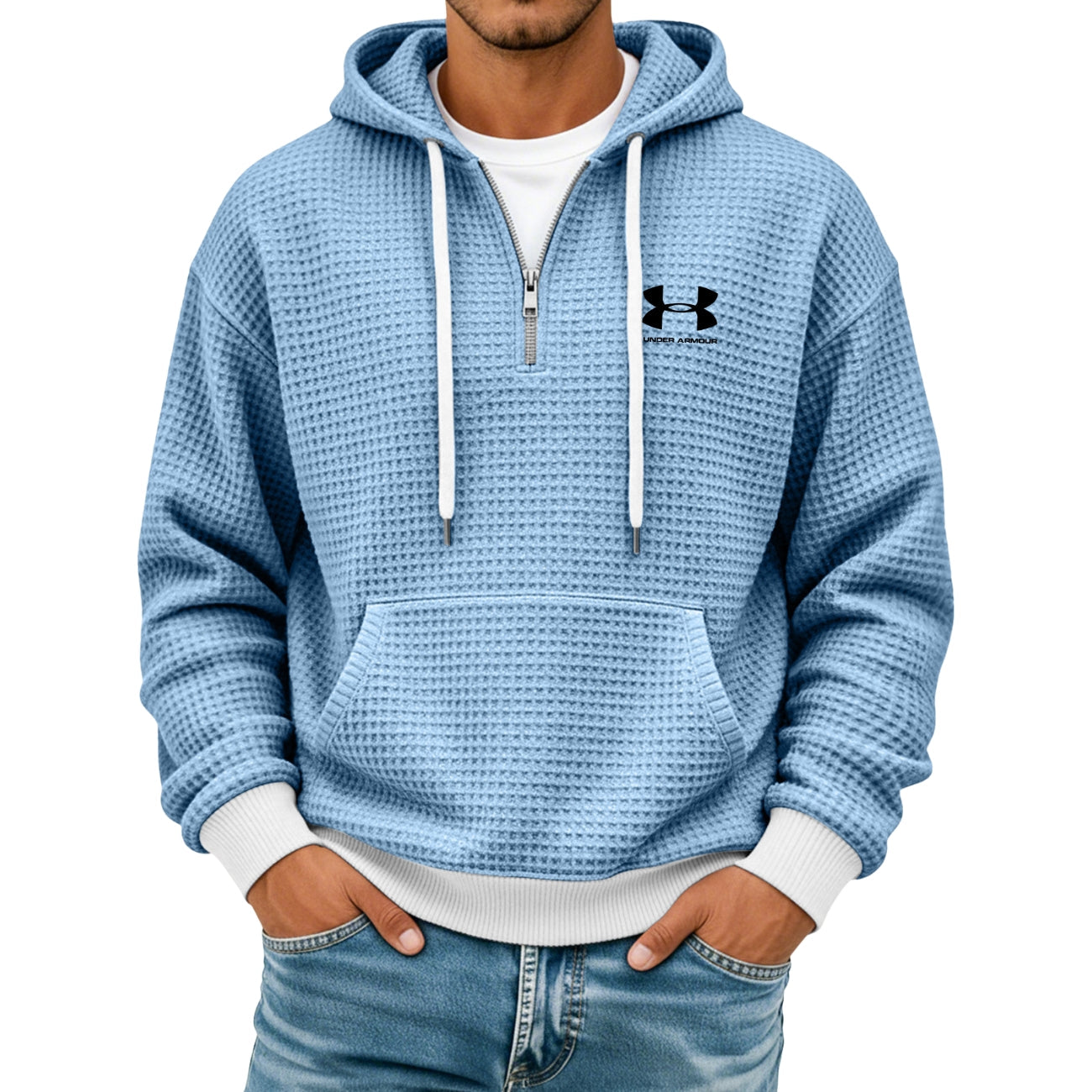 Texturerad Halv-zip Hoodie - Utförsäljning