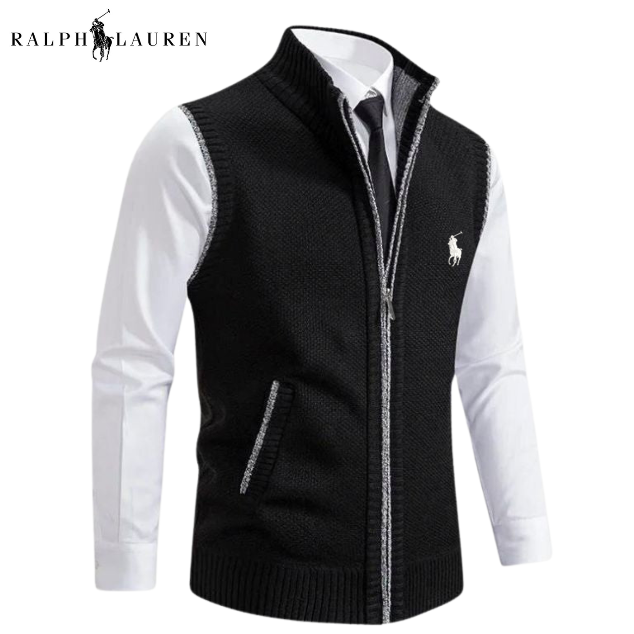 Herrklassisk stickad zip-up väst || Utförsäljning