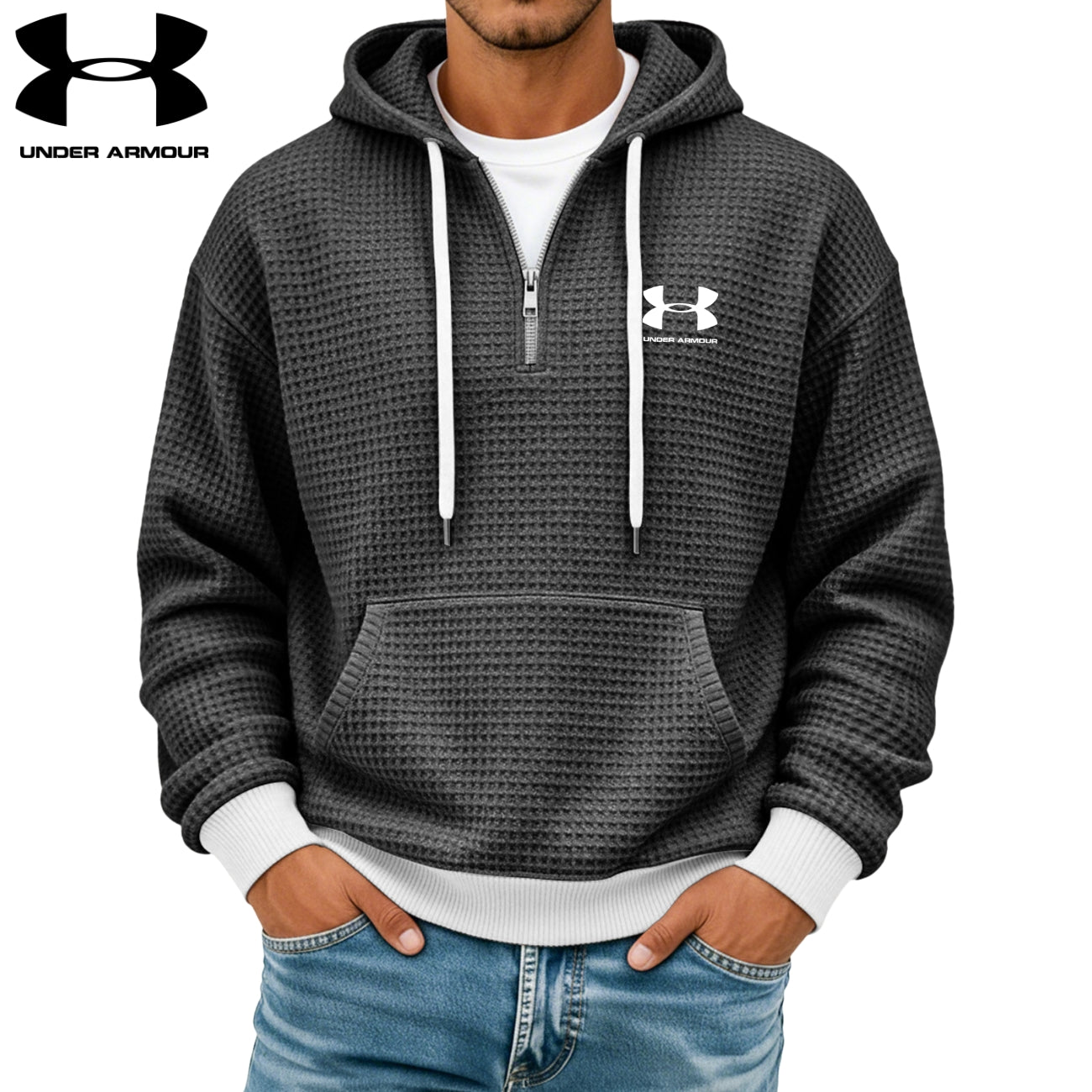 Texturerad Halv-zip Hoodie || Utförsäljning