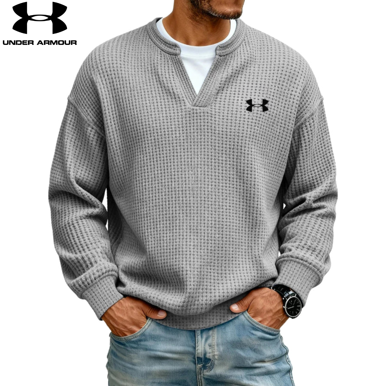 Strukturerad V-ringad Sweatshirt || UTFÖRSÄLJNING
