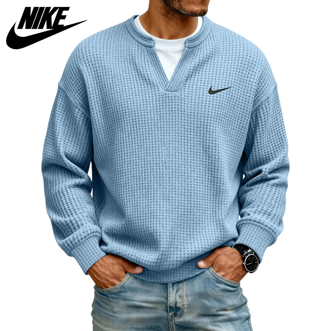 Strukturerad V-ringad Sweatshirt || UTFÖRSÄLJNING
