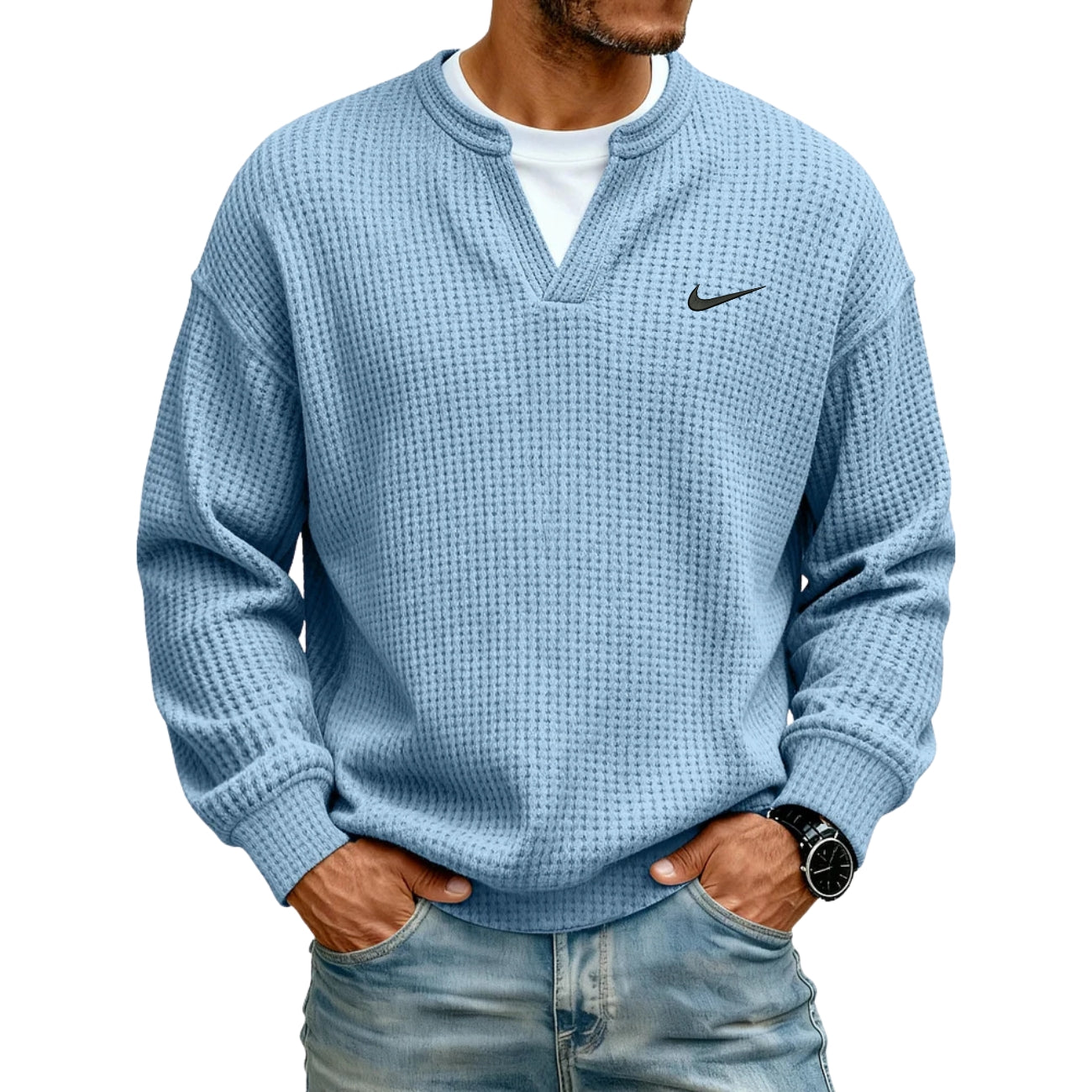 Strukturerad V-ringad Sweatshirt - UTFÖRSÄLJNING