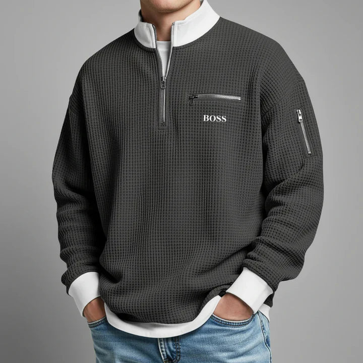 2026 Våffelstickad Quarter-Zip Pullover - Utförsäljning