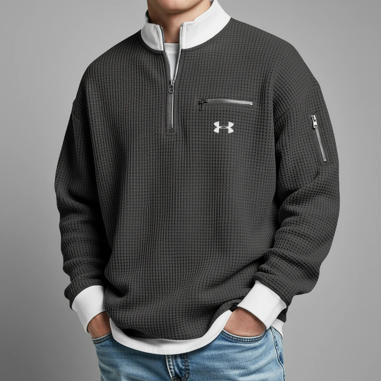 2026 Våffelstickad Quarter-Zip Pullover - Utförsäljning