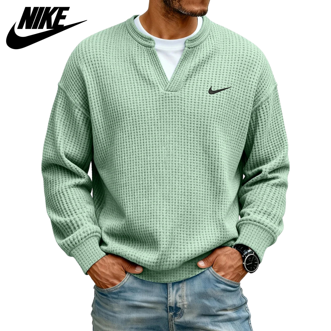 Strukturerad V-ringad Sweatshirt || UTFÖRSÄLJNING